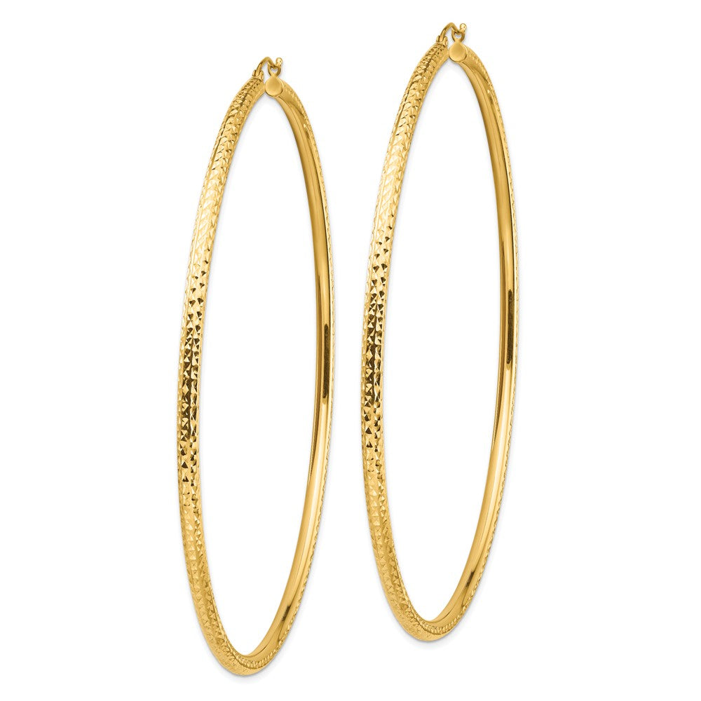 14K Yellow Gold Lightweight 3mm Diamond-Cut Hoop Earrings