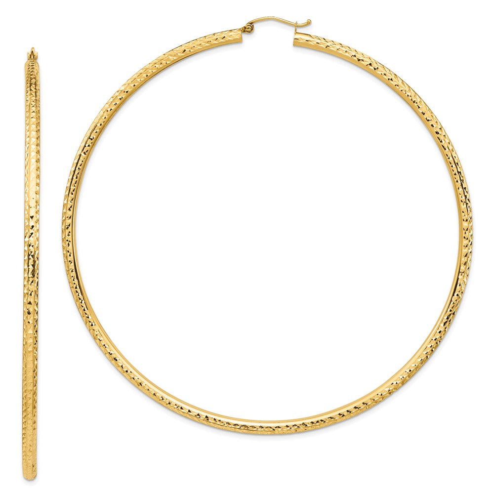 14K Yellow Gold Lightweight 3mm Diamond-Cut Hoop Earrings