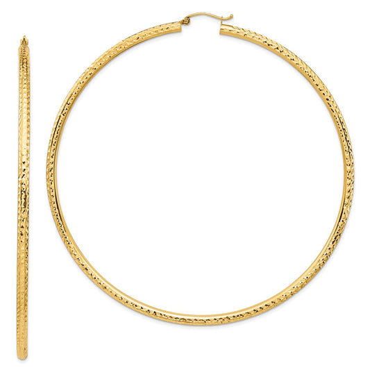 14K Yellow Gold Lightweight 3mm Diamond-Cut Hoop Earrings
