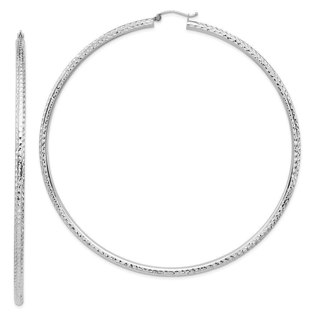 14K White Gold Lightweight 3mm Diamond-Cut Hoop Earrings