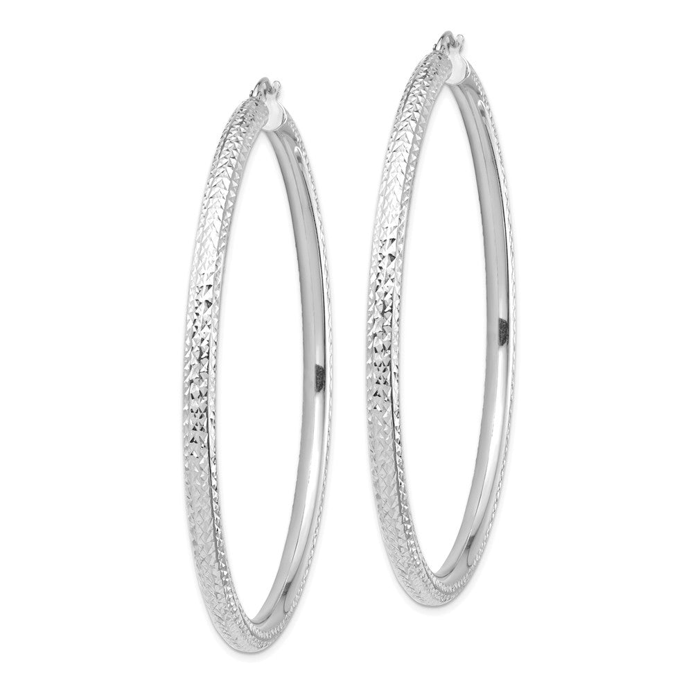 14K White Gold Diamond-Cut 4X70mm Lightweight Round Tube Hoop Earrings