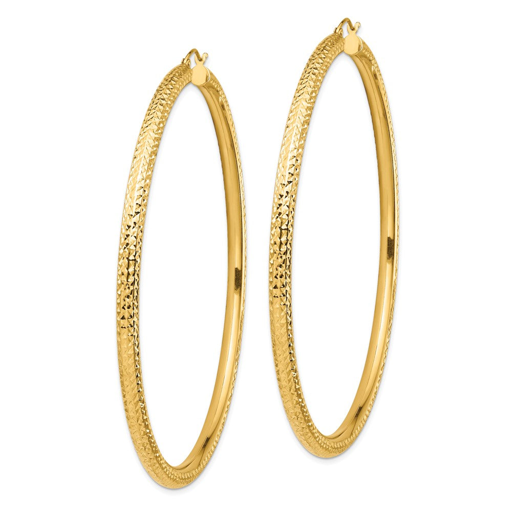 14K Yellow Gold Diamond-Cut 4X80mm Lightweight Round Tube Hoop Earrings
