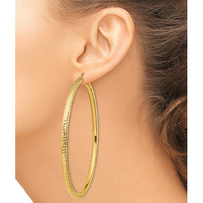 14K Yellow Gold Diamond-Cut 4X80mm Lightweight Round Tube Hoop Earrings