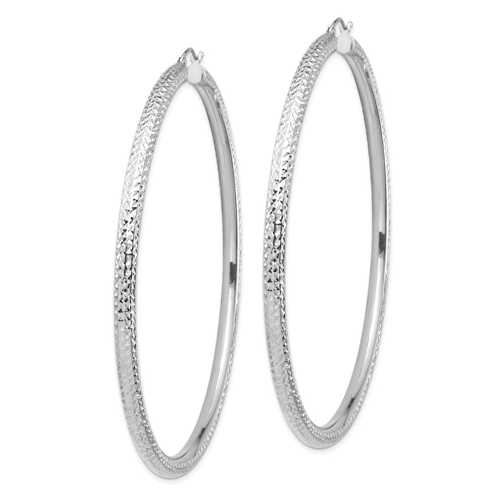 14K White Gold Diamond-Cut 4X80mm Lightweight Round Tube Hoop Earrings