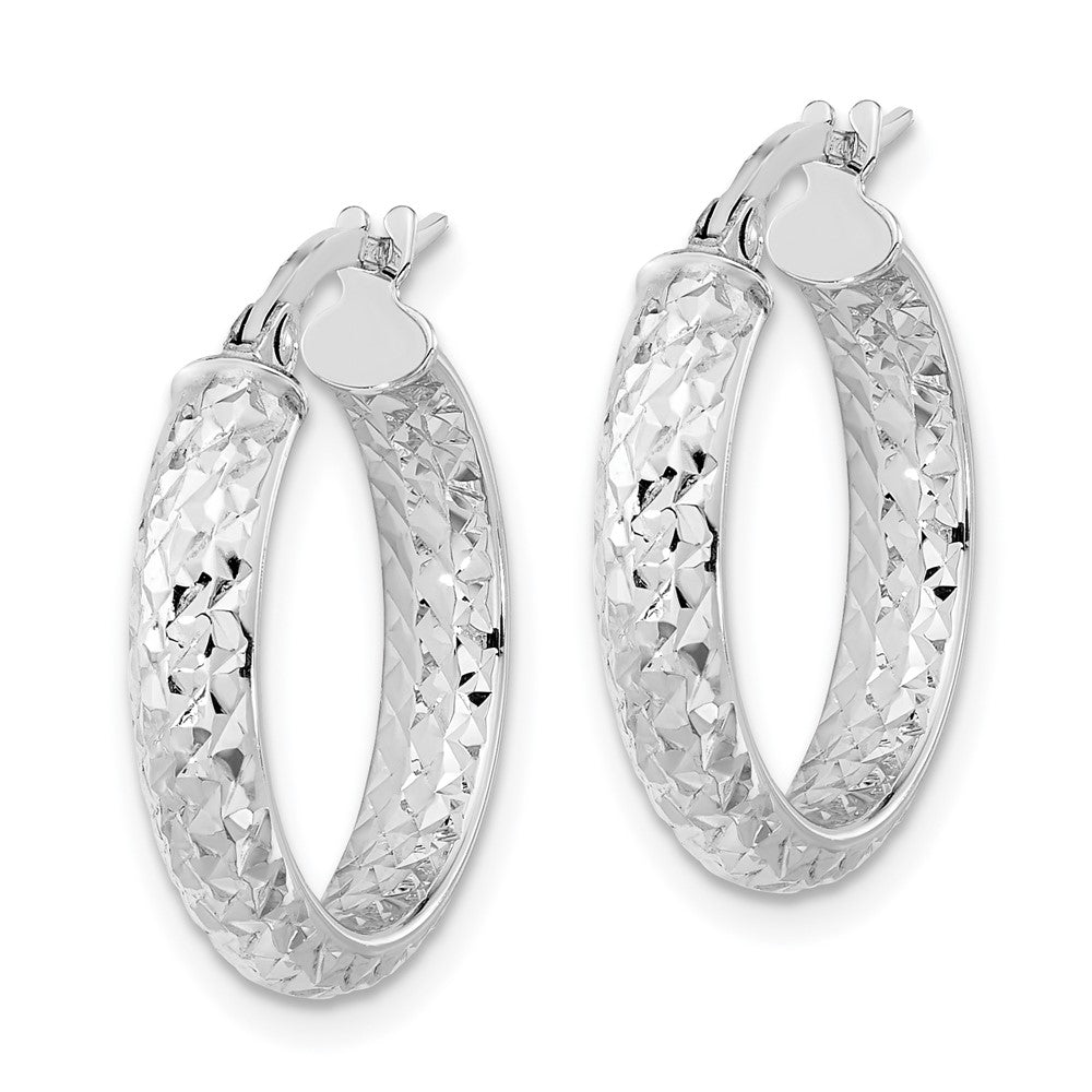 14K White Gold Polished And Diamond-Cut Inside Out Fancy Hoop Earrings