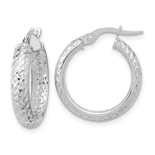 14K White Gold Polished And Diamond-Cut Inside Out Fancy Hoop Earrings