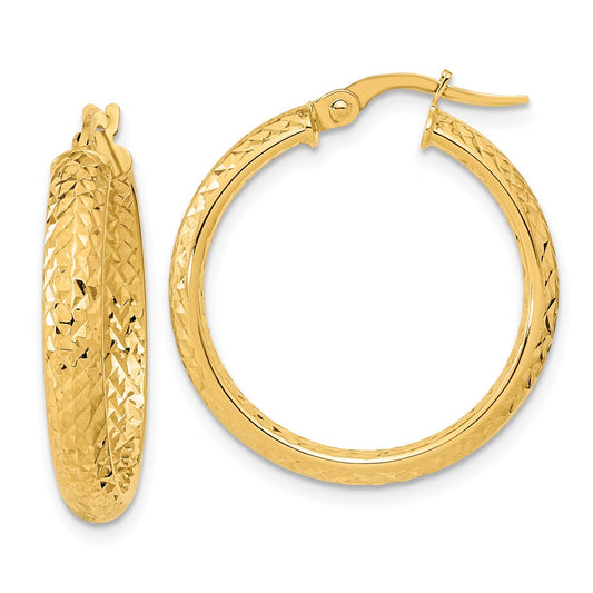 14K Yellow Gold Polished And Diamond-Cut Inside Out Fancy Hoop Earrings