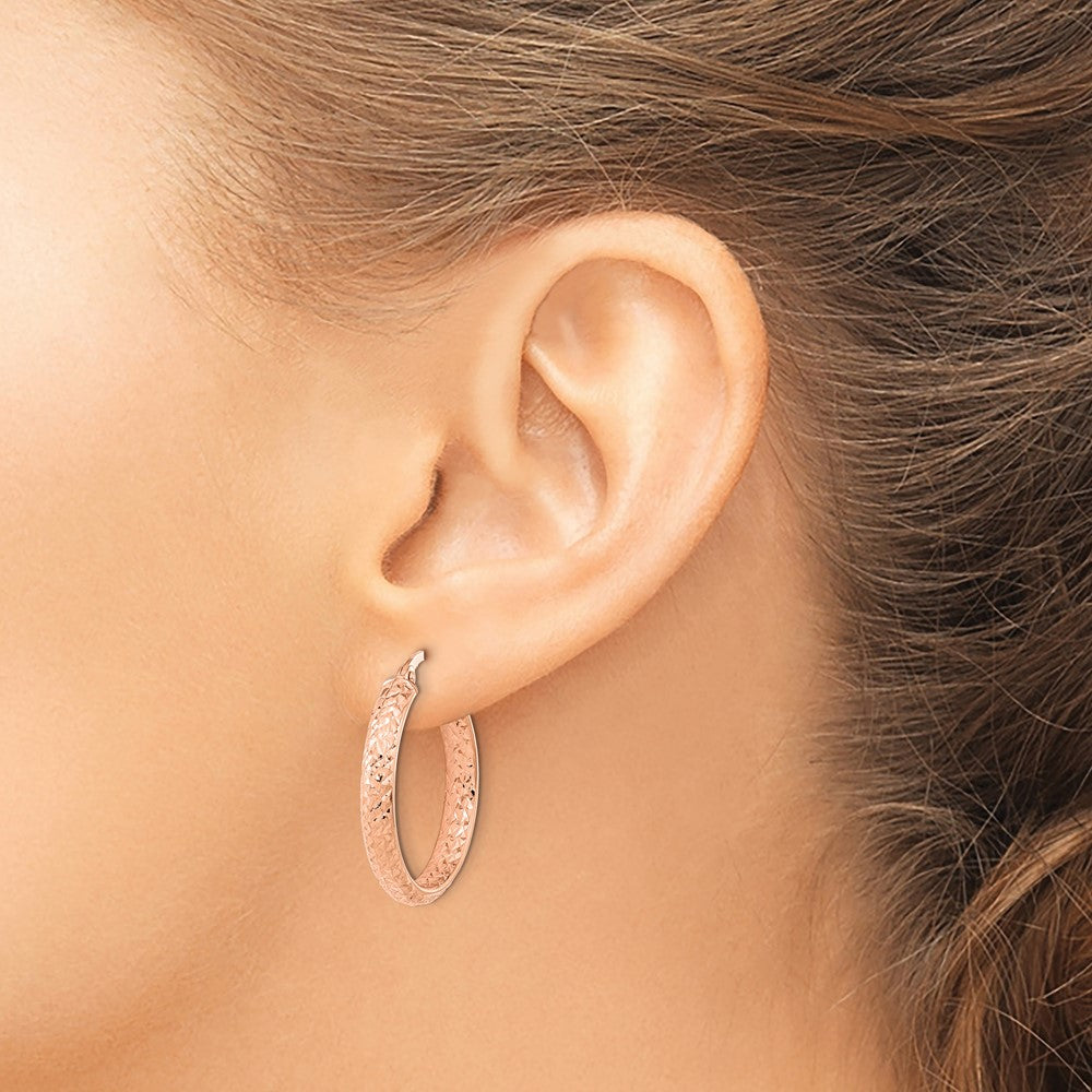 14K Rose Gold Polished And Diamond-Cut Fancy Hoop Earrings