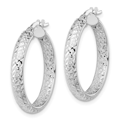 14K White Gold Polished And Diamond-Cut Inside Out Fancy Hoop Earrings