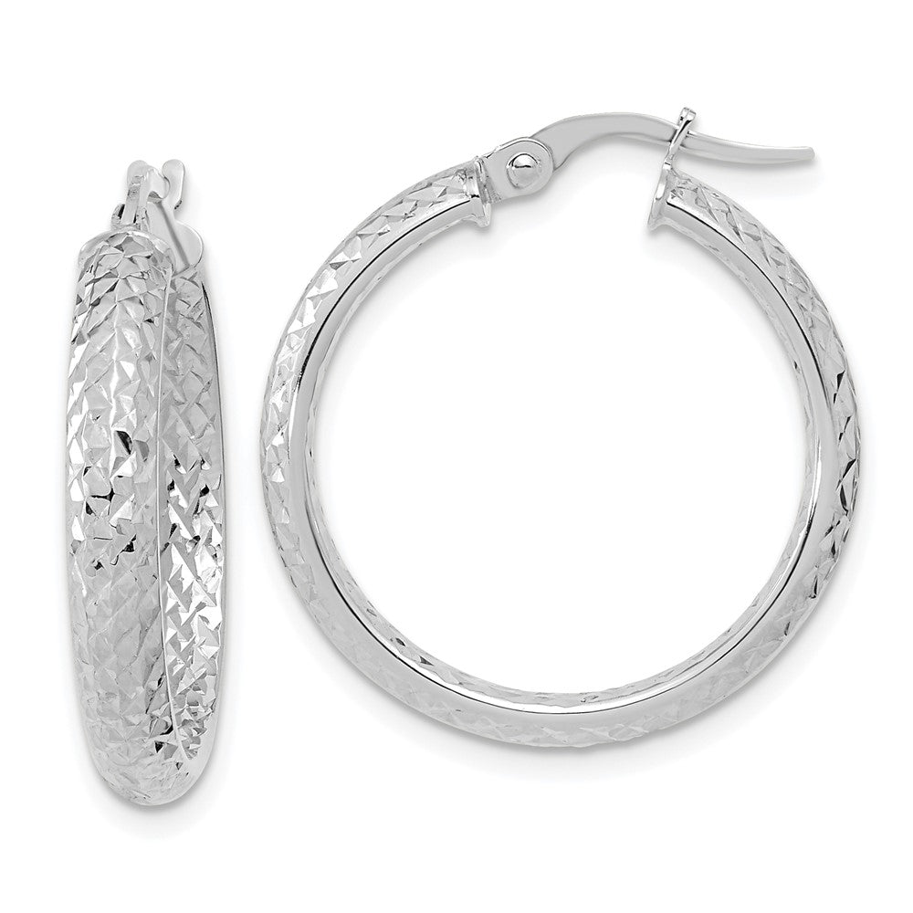 14K White Gold Polished And Diamond-Cut Inside Out Fancy Hoop Earrings