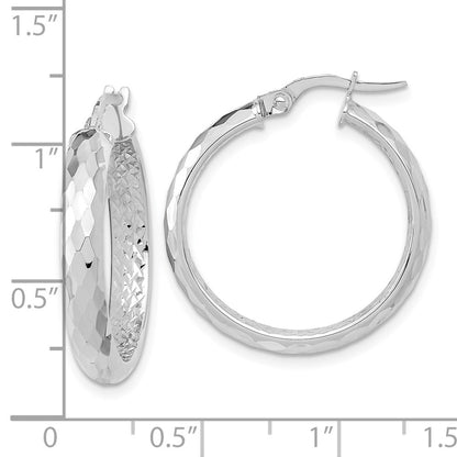 14K White Gold Polished And Textured Diamond-Cut Inside Fancy Hoop Earrings