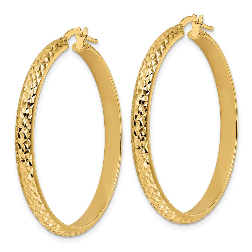 14K Yellow Gold Polished Diamond Cut Hoop Earrings