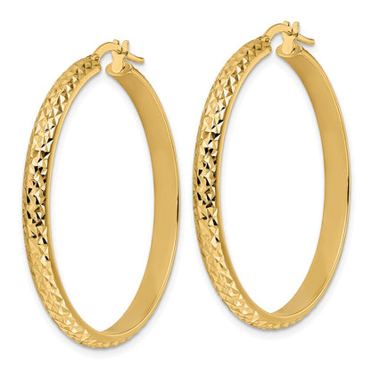 14K Yellow Gold Polished Diamond Cut Hoop Earrings