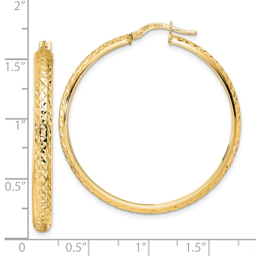 14K Yellow Gold Polished Diamond Cut Hoop Earrings