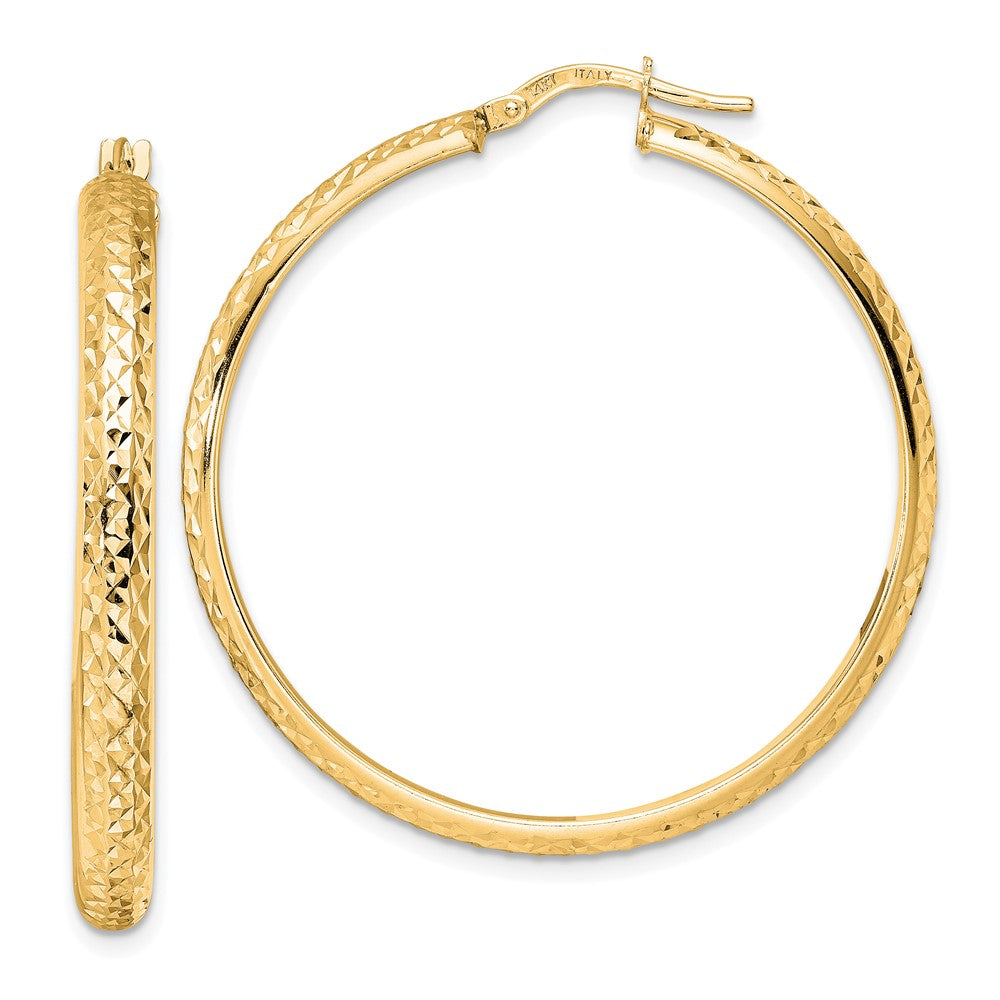 14K Yellow Gold Polished Diamond Cut Hoop Earrings
