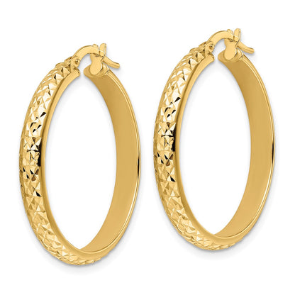 14K Yellow Gold Polished Diamond Cut Hoop Earrings