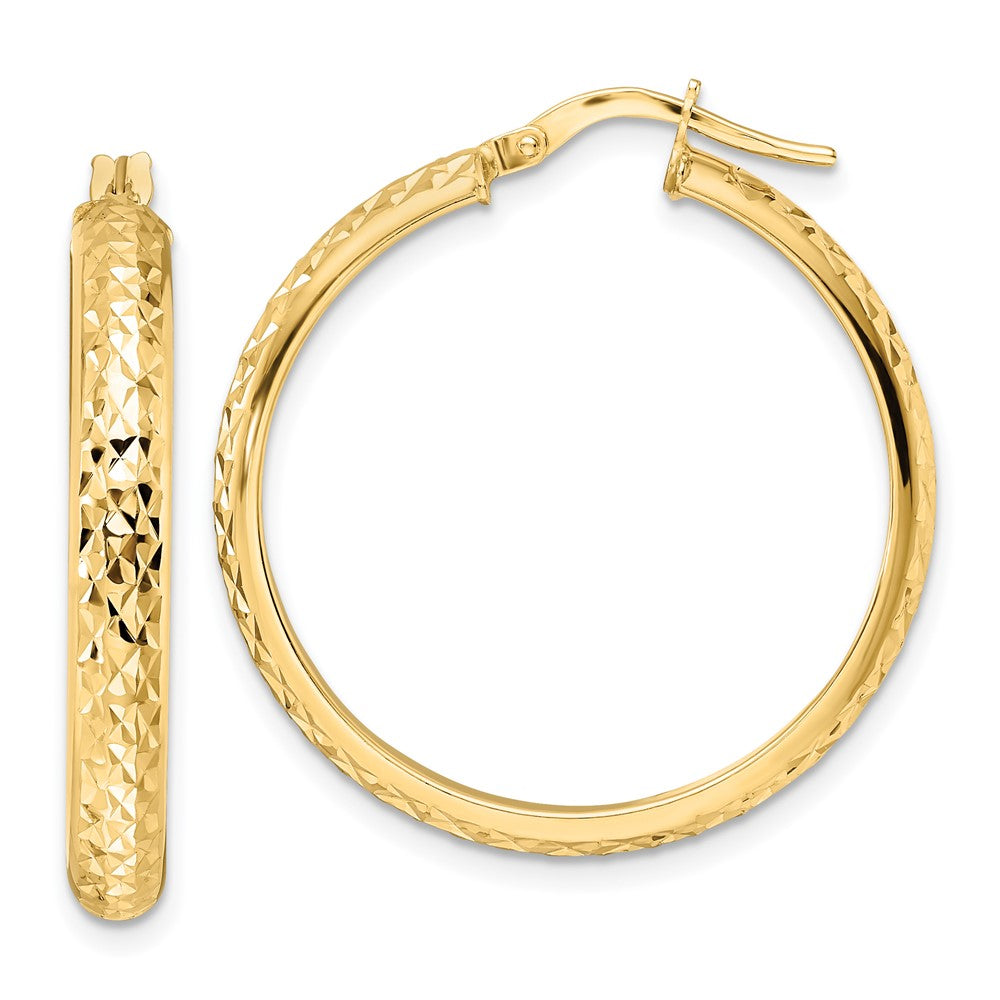 14K Yellow Gold Polished Diamond Cut Hoop Earrings