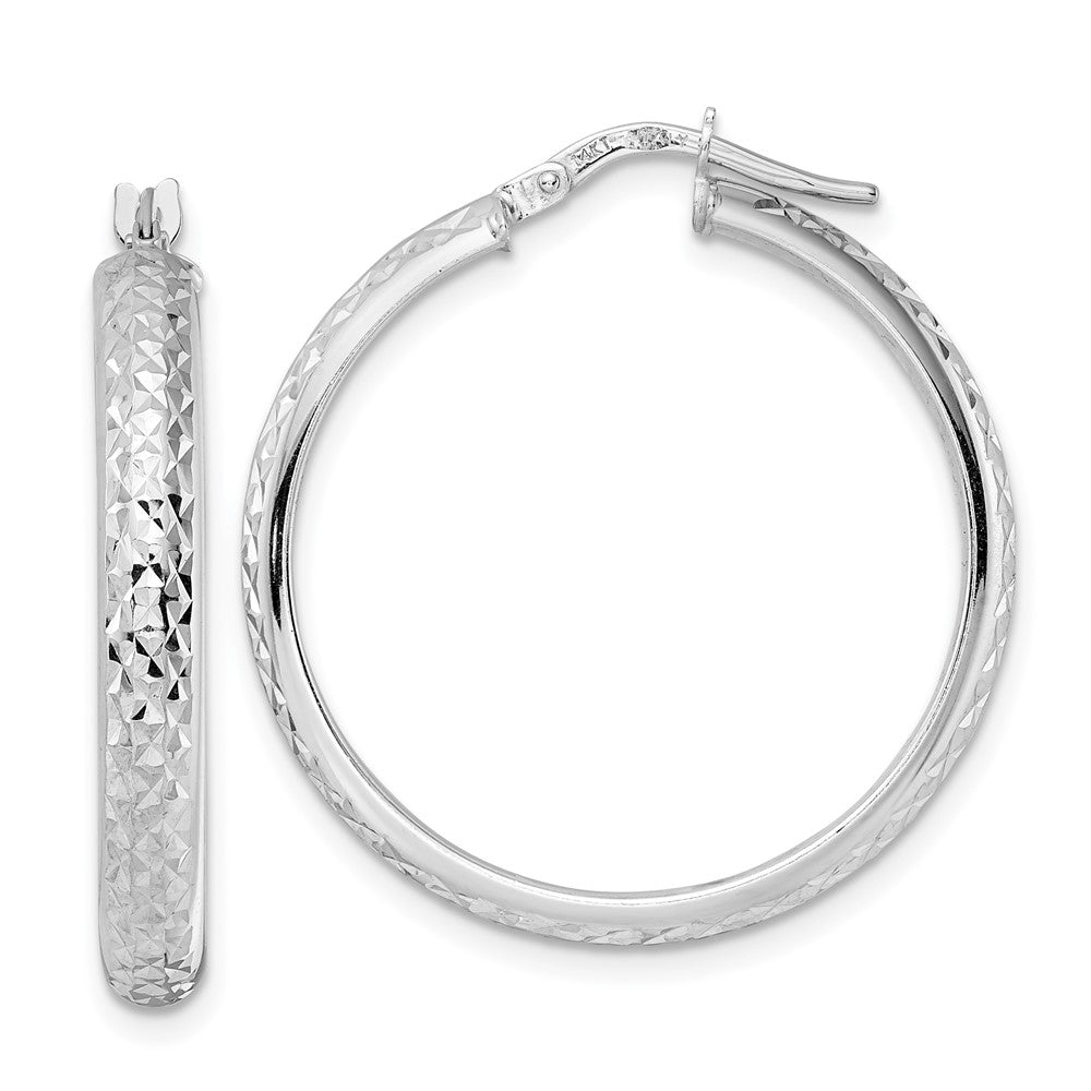 14K White Gold Diamond Cut Hoop Earrings