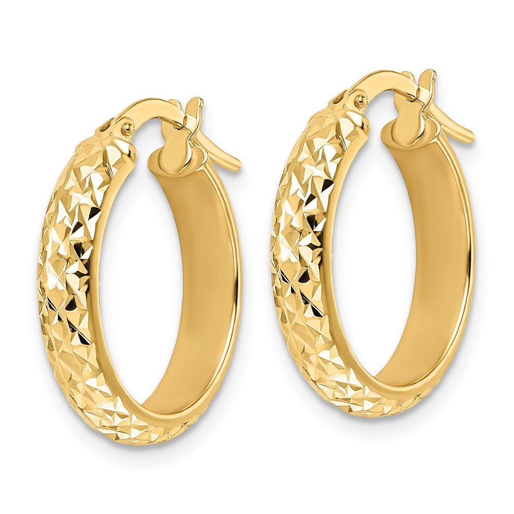 14K Yellow Gold Polished Diamond Cut Hoop Earrings