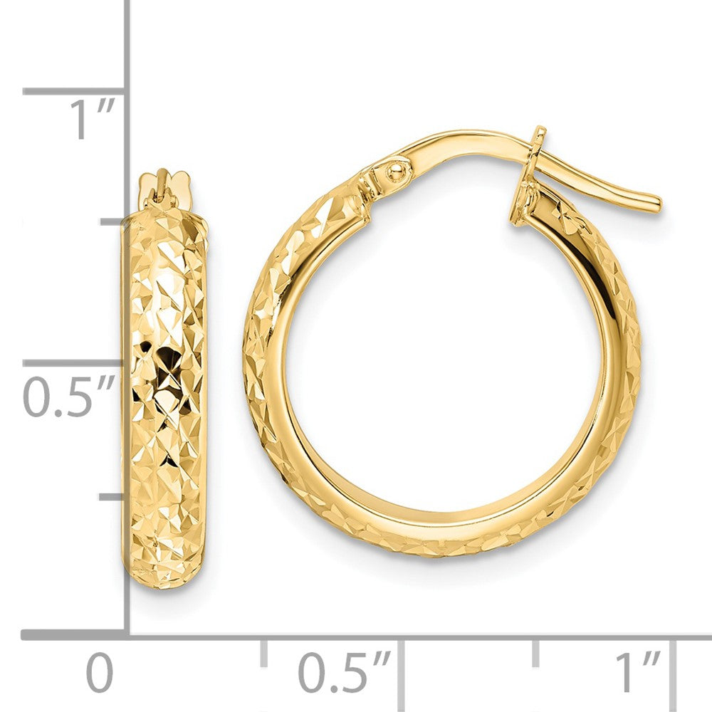 14K Yellow Gold Polished Diamond Cut Hoop Earrings