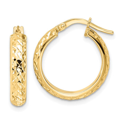 14K Yellow Gold Polished Diamond Cut Hoop Earrings