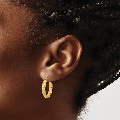 14K Yellow Gold Polished And Textured D/C Fancy Pattern Hoop Earrings