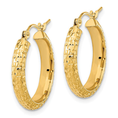 14K Yellow Gold Polished And Textured D/C Hoop Earrings
