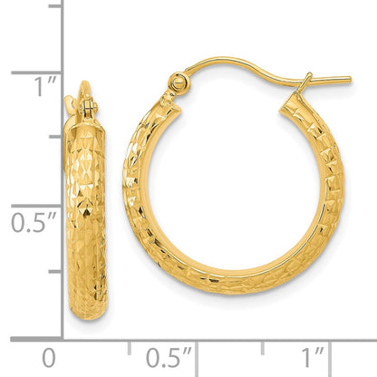 14K Yellow Gold Polished And Textured D/C Hoop Earrings