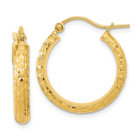 14K Yellow Gold Polished And Textured D/C Hoop Earrings
