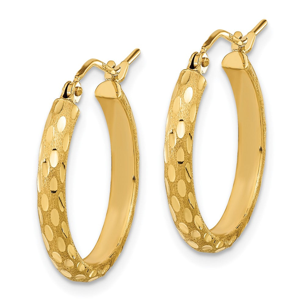 14K Yellow Gold Polished And Satin Diamond-Cut Hoop Earrings