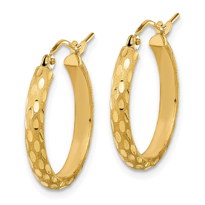 14K Yellow Gold Polished And Satin Diamond-Cut Hoop Earrings