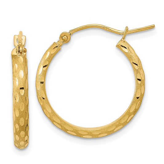 14K Yellow Gold Polished And Satin Diamond-Cut Hoop Earrings