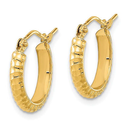 14K Yellow Gold Polished And D/C Textured Hoop Earrings