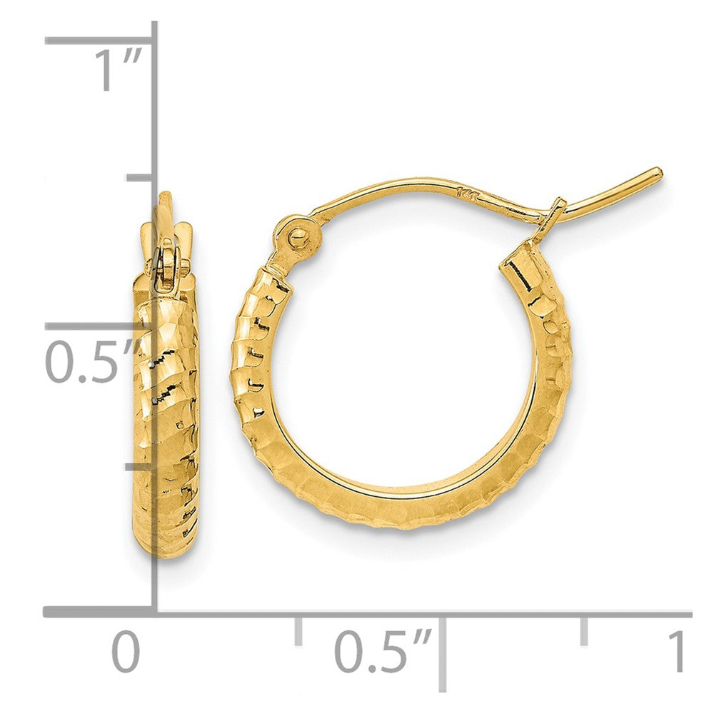 14K Yellow Gold Polished And D/C Textured Hoop Earrings