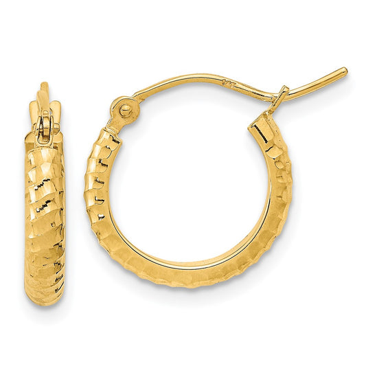 14K Yellow Gold Polished And D/C Textured Hoop Earrings
