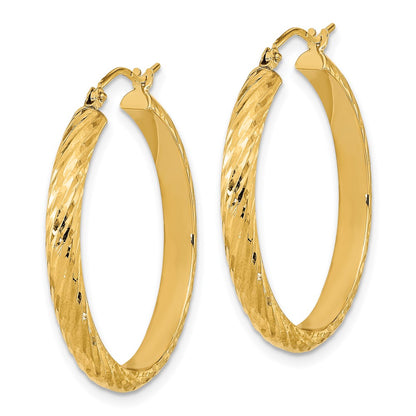 14K Yellow Gold Polished D/C Twist Pattern Hoop Earrings