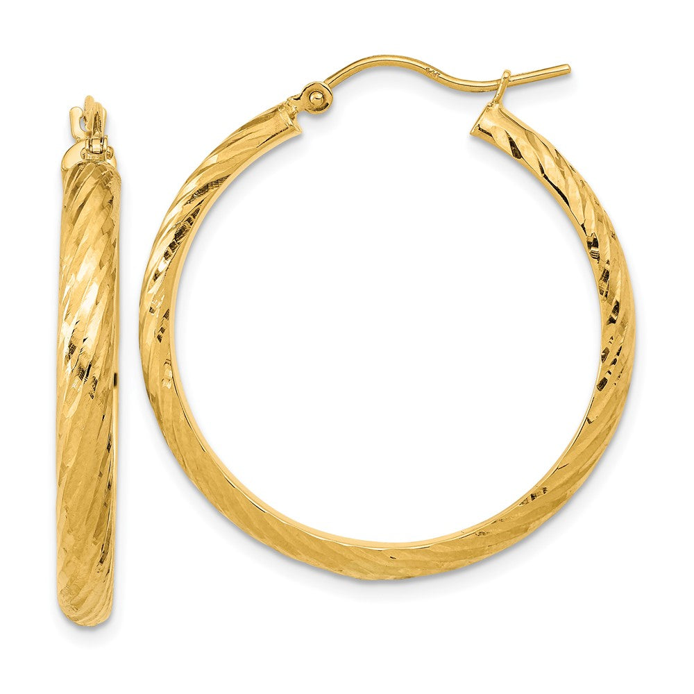 14K Yellow Gold Polished D/C Twist Pattern Hoop Earrings