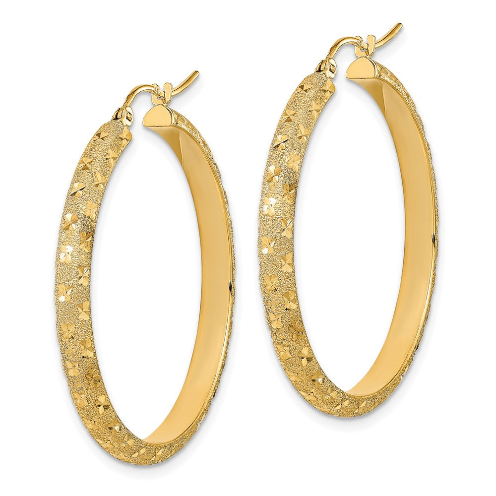 14K Yellow Gold Polished And Brushed Diamond-Cut Fancy Hoop Earrings
