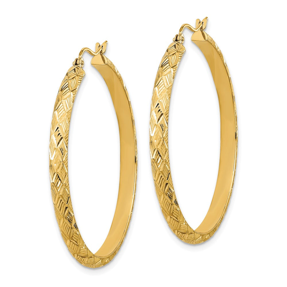 14K Yellow Gold Polished And Textured Fancy Diamond Cut Hoop Earrings