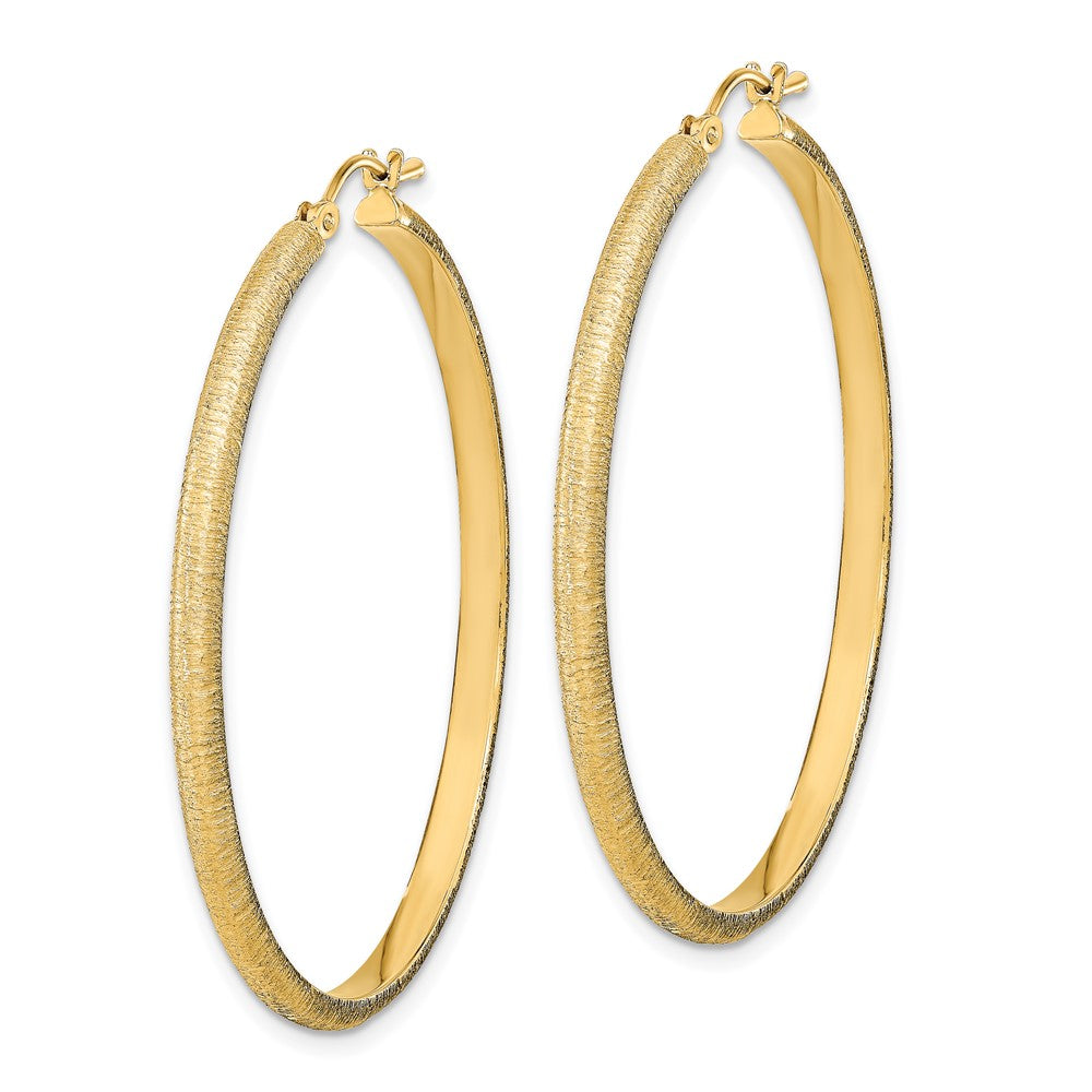 14K Yellow Gold Polished And Satin Hoop Earrings
