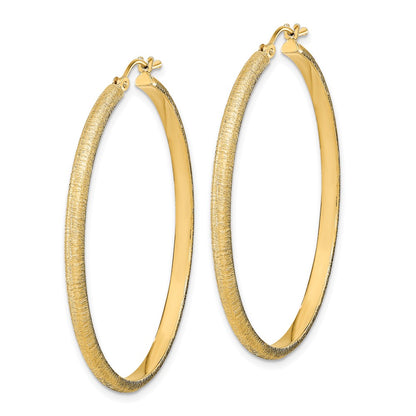 14K Yellow Gold Polished And Satin Hoop Earrings