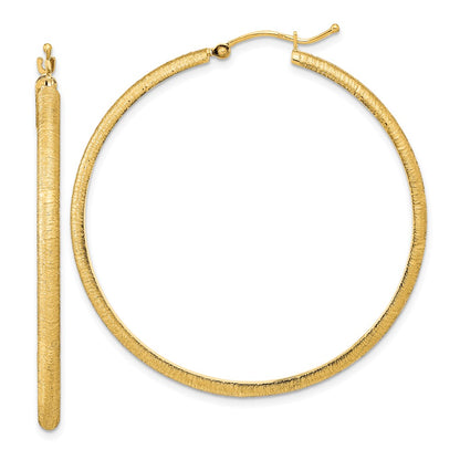 14K Yellow Gold Polished And Satin Hoop Earrings