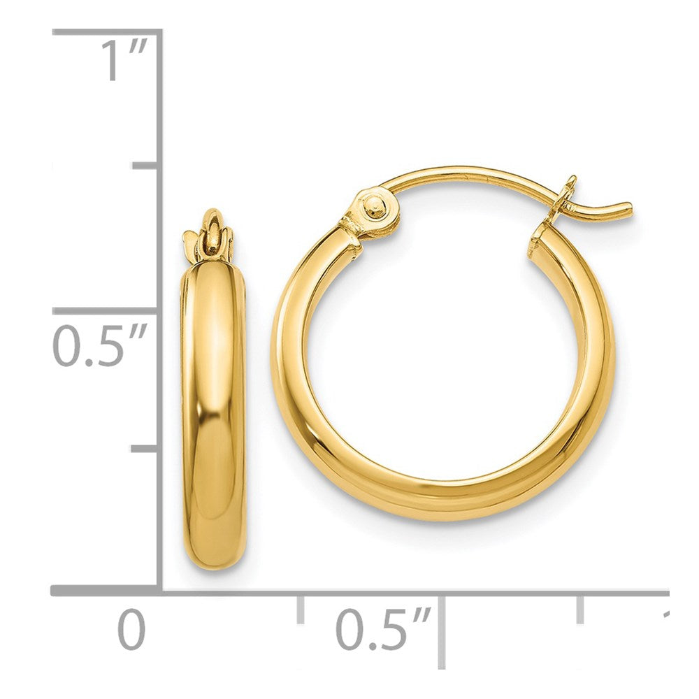 14K Yellow Gold Round Tube Hoop Earrings