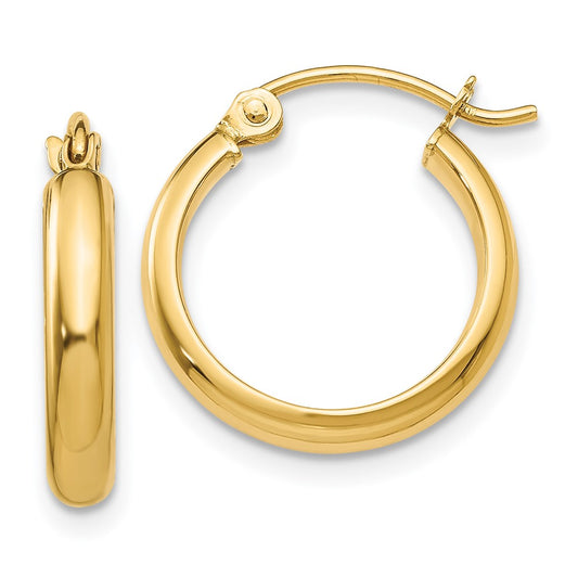 14K Yellow Gold Round Tube Hoop Earrings