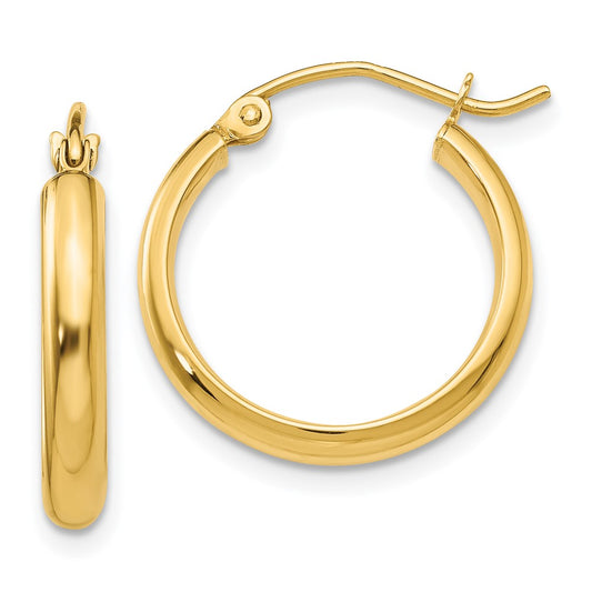 14K Yellow Gold Round Tube Hoop Earrings