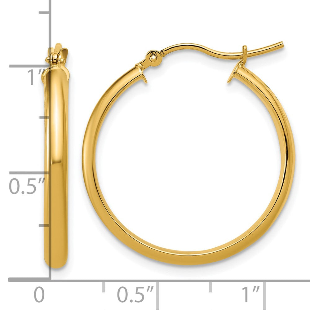 14K Yellow Gold Round Tube Hoop Earrings
