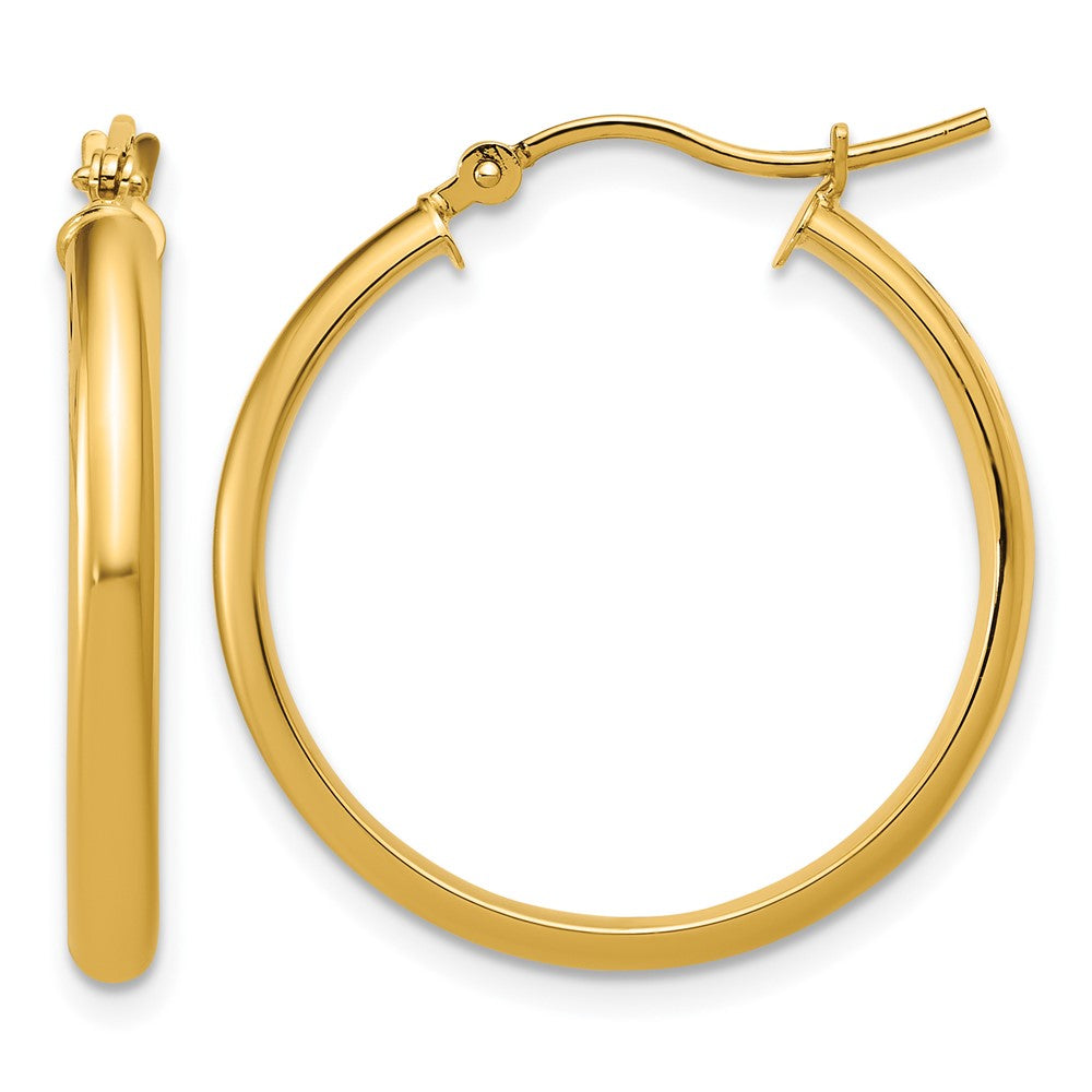 14K Yellow Gold Round Tube Hoop Earrings