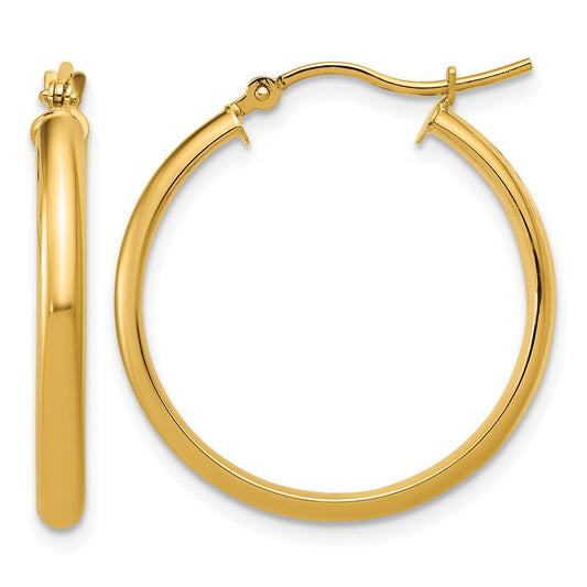 14K Yellow Gold Round Tube Hoop Earrings