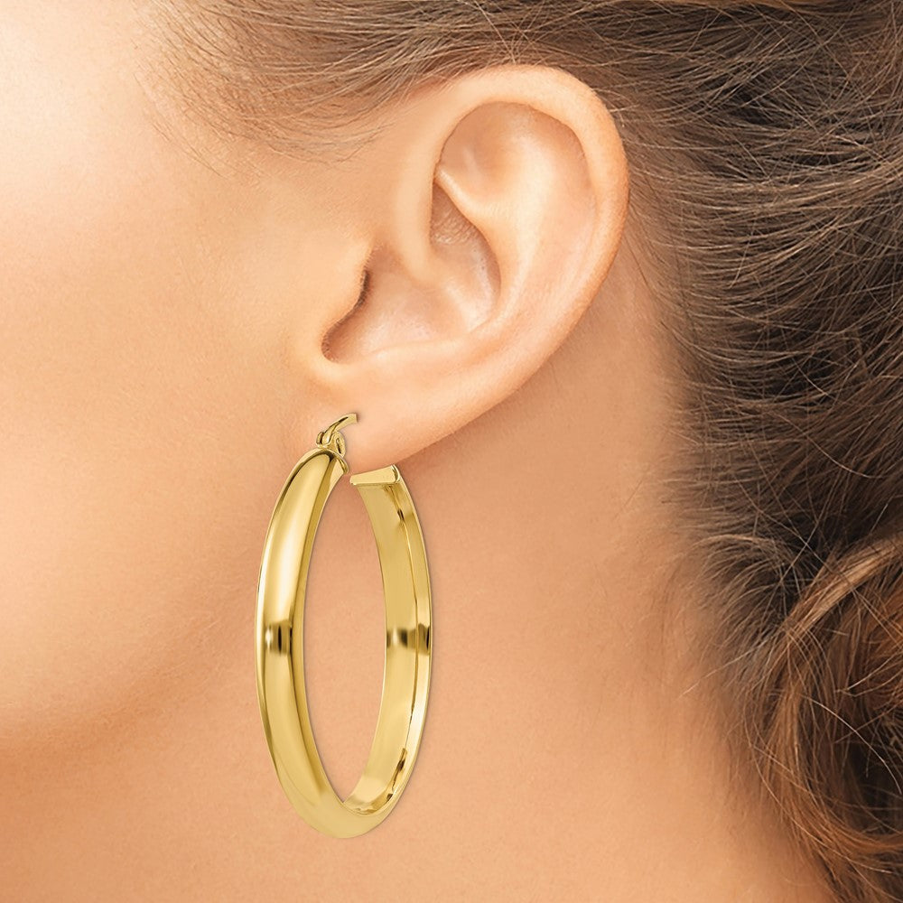 14K Yellow Gold Round Tube Hoop Earrings