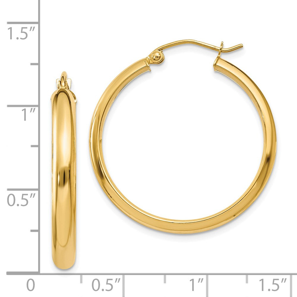 14K Yellow Gold Round Tube Hoop Earrings
